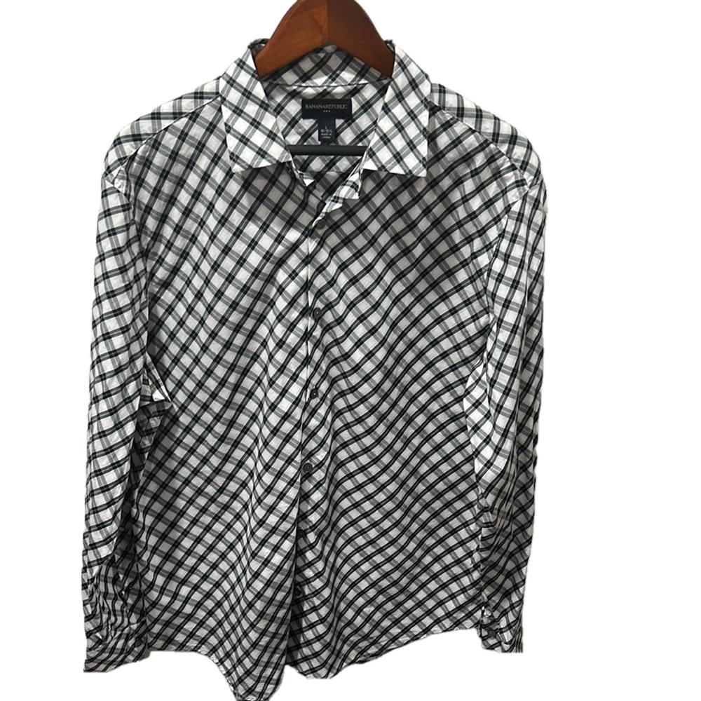 Banana Republic Black&White checkered pattern Casual Button Down Shirt L GUC…